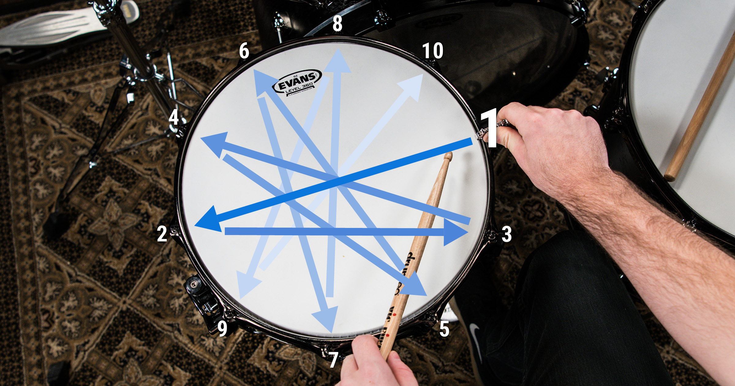Tune drums in a star shape