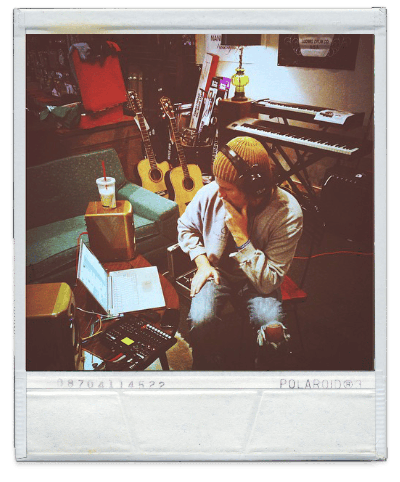 Trey gray poloroid in studio